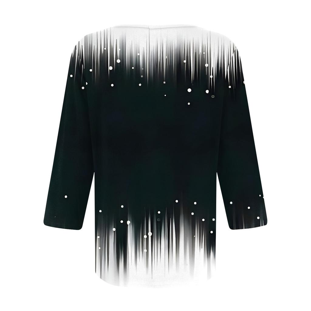 Women's Stand Collar 3/4 Sleeve Printed Top T-shirt