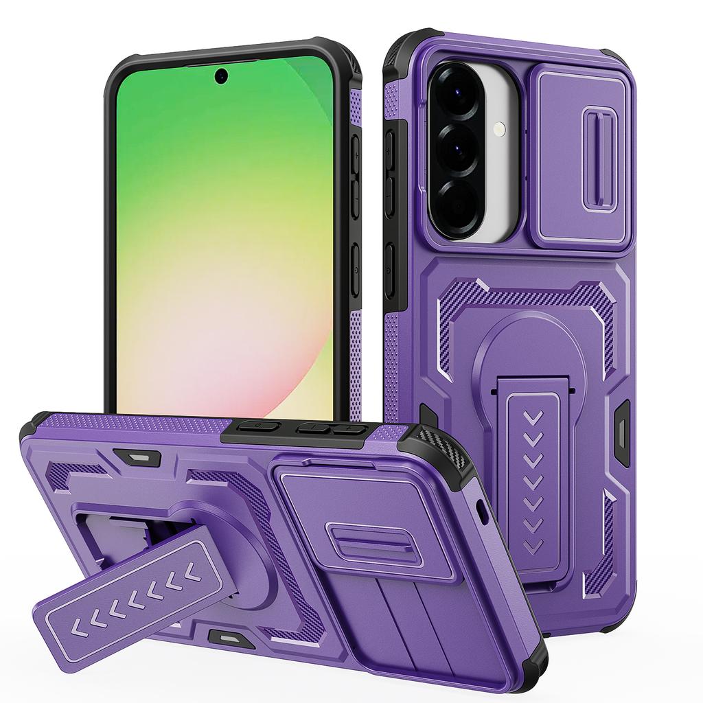 Sliding Camera Lens Cover Shockproof Kickstand Case For Samsung Galaxy A16 A26 A36 A56 A17 A37 A57 5G TPU Frame Plastic Fundas