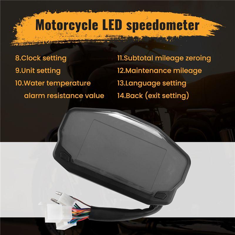 Motorcycle LED Speedometer LED Speedometer LCD Digital Odometer Fuel Gauge For 1/2/4 Cylinder-A02G