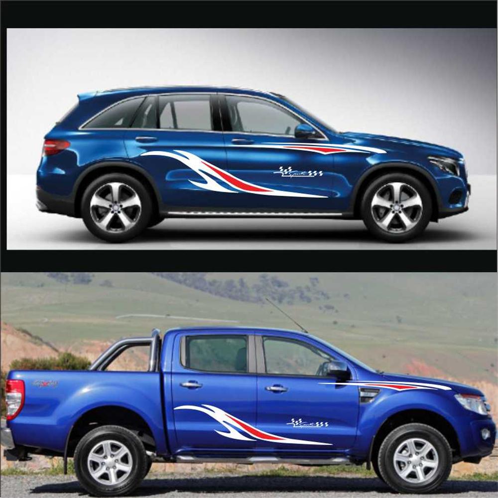 Pair Of Truck Pickup SUV Body Side White & Red Vinyl Graphics Decal Stickers New