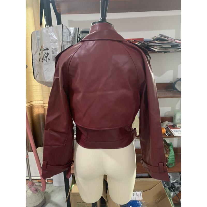 Giacca Biker Vintage da Donna con Risvolto in Pelle, Polsini Regolabili, Primavera e Autunno