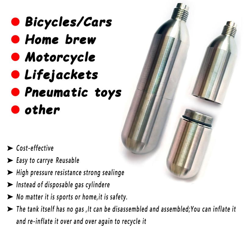 Optimized Valve Dual Seal Air Canister 8g/12g/16g Reusable Stainless Steel Gas Cartridge for Cycling Tire Repair Aquarium Oxygen