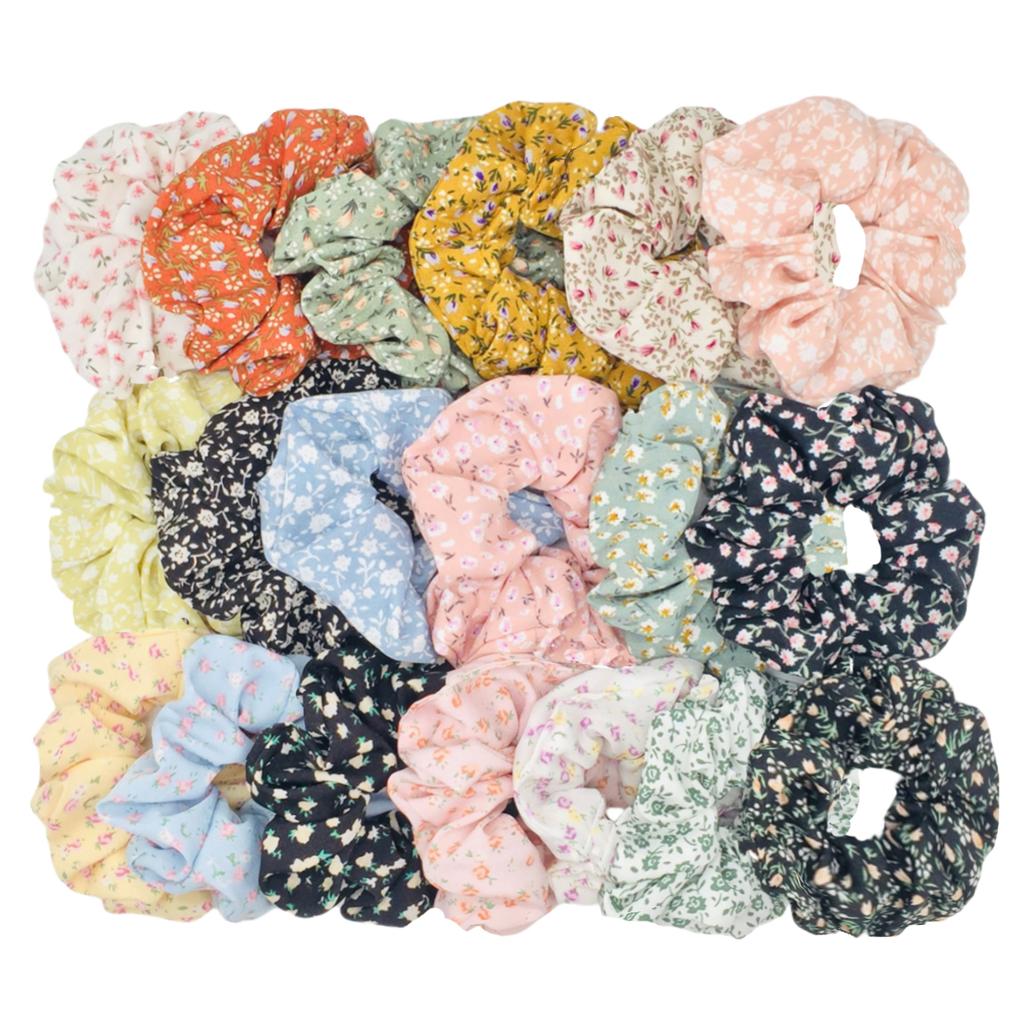 5pcs/set Sweet Cute Print Flower Scrunchies For Women Stretch Hair Accessories Elastic Rubber Band Rope Headwear Ditsy Floral