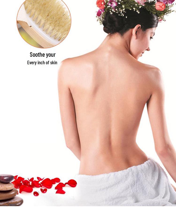 Portable Handheld Boar Bristle Bath Brush - Round Head Shower Back Scrubber