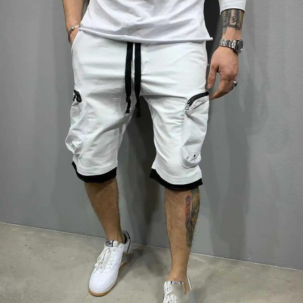 Men's Shorts New Summer Cotton Double-Pocket Zippered Cargo Pants Hip-Hop Style Casual Pants Sports Fitness Five Point Pant