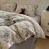 Washed Cotton Linen Floral Button Style Bedding Set (3-Piece)