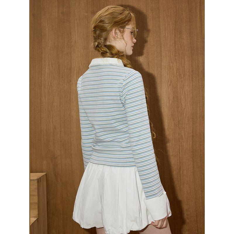 Coolhut Preppy Style Striped Patchwork Versatile Slimming Sweet Girl Top Winter Base Shirt for Women