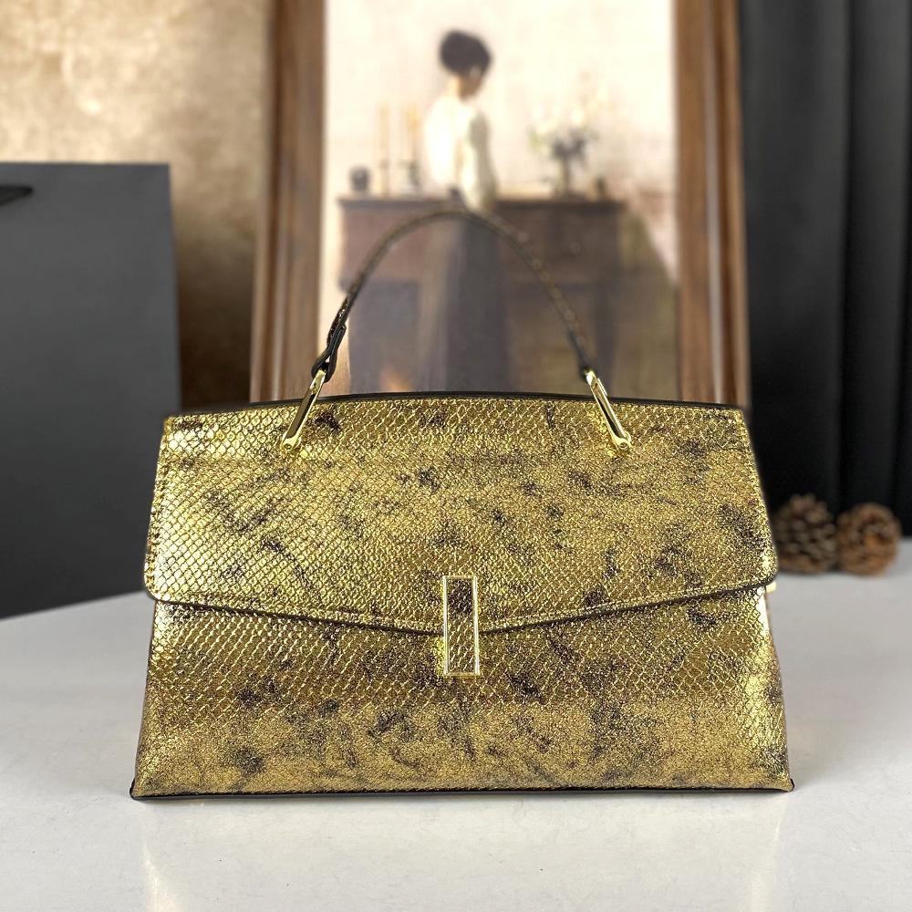 Mom Messenger Bag Versatile Glossy Temperament Snake Pattern Splicing Design Portable Shoulder Bag Casual Versatile золотой