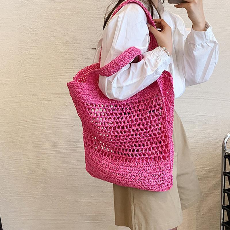 Yogodlns Bolso de hombro hueco tejido de verano para mujer bolso de mano informal de viaje de Color caramelo para playa