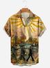 Summer Essential! Hawaiian Short Sleeve Shirt with Tropical Beach Landscape Print