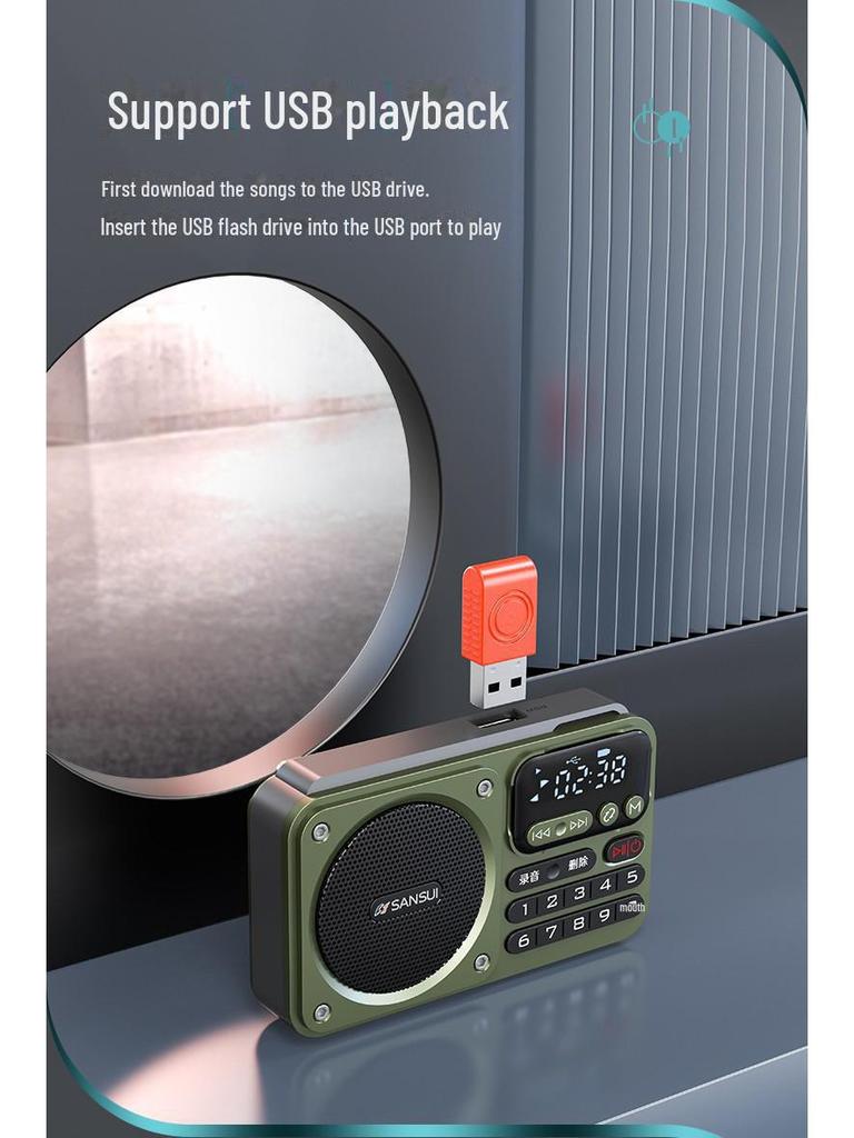 Sansui/Shanshui F22 bærbar Bluetooth-høyttaler med FM-radio og USB-opptak