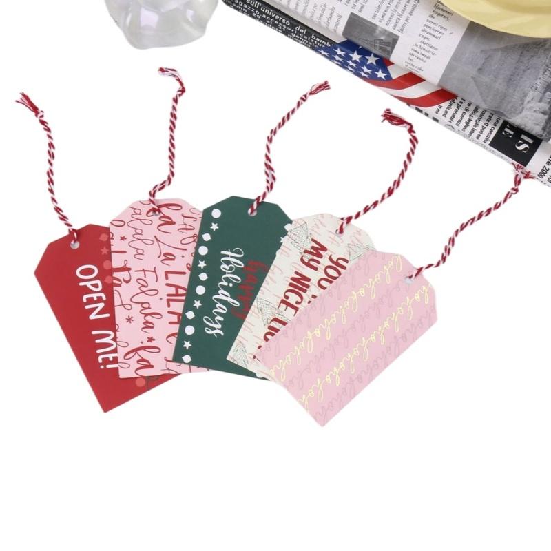 12pcs/pack Christmas Gift Tags with String Gold Foil Vintage Xmas Paper Hang Label Candy Cane Holiday Present Wrapping Tags