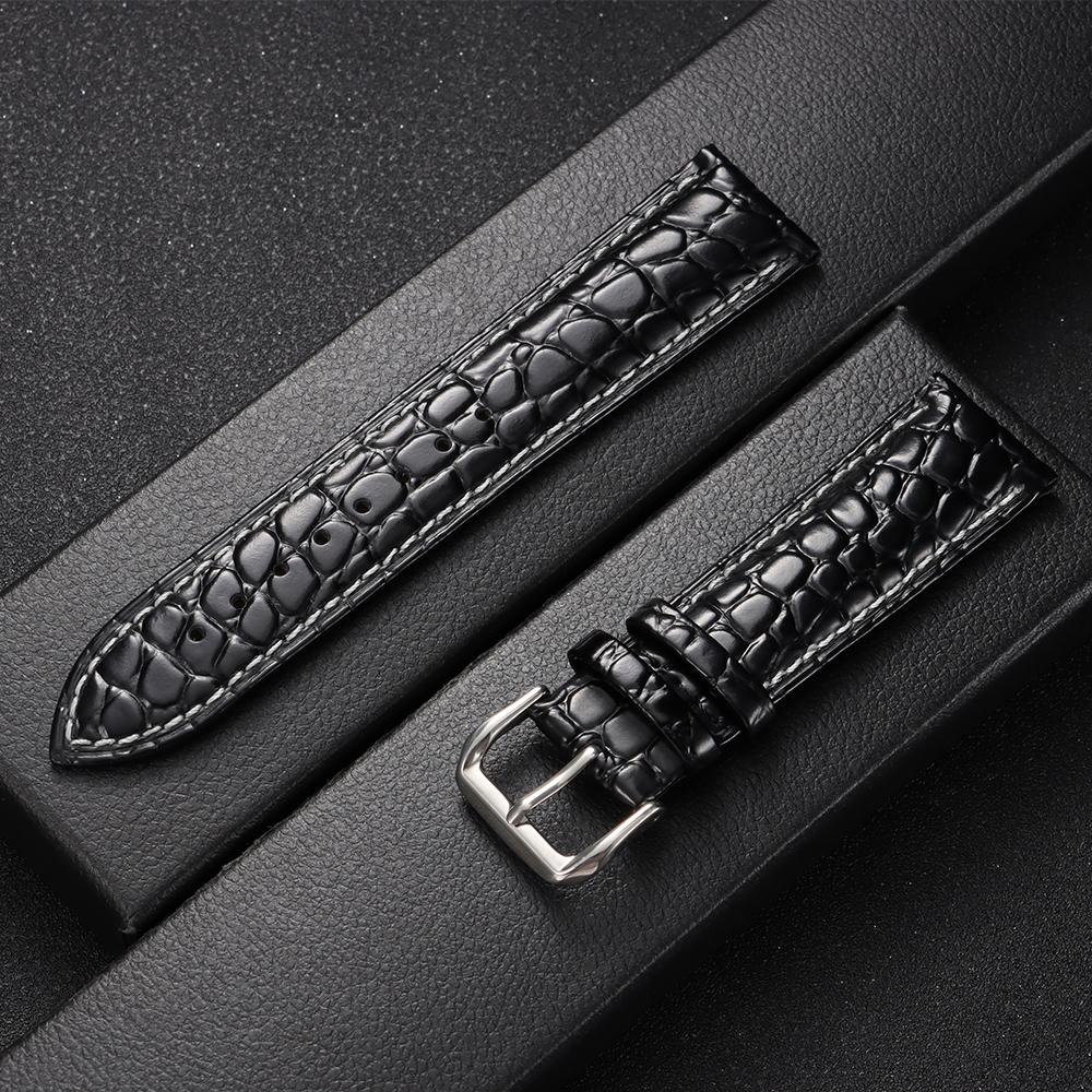Crocodile Pattern Design Leather Watch Strap 16mm 18mm 19mm 20mm 21mm 22mm Universal Watchbands Casual Business Wristwatch Band