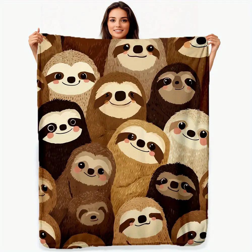 

Cartoon sloth face pattern Flannel printed blanket suitable for all seasons suitable for living room office sofa and travel 75x90cm