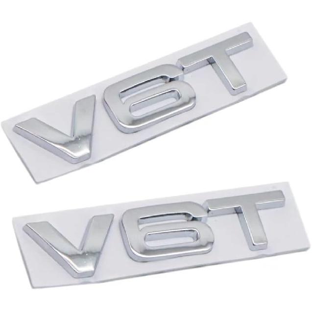 2X New 3D Zinc Allov Glossy V6T Emblems Badge Car for Hood Truck Door Side Fender Rear Trunk Emblem Badges Decoration Sticker(Silver)