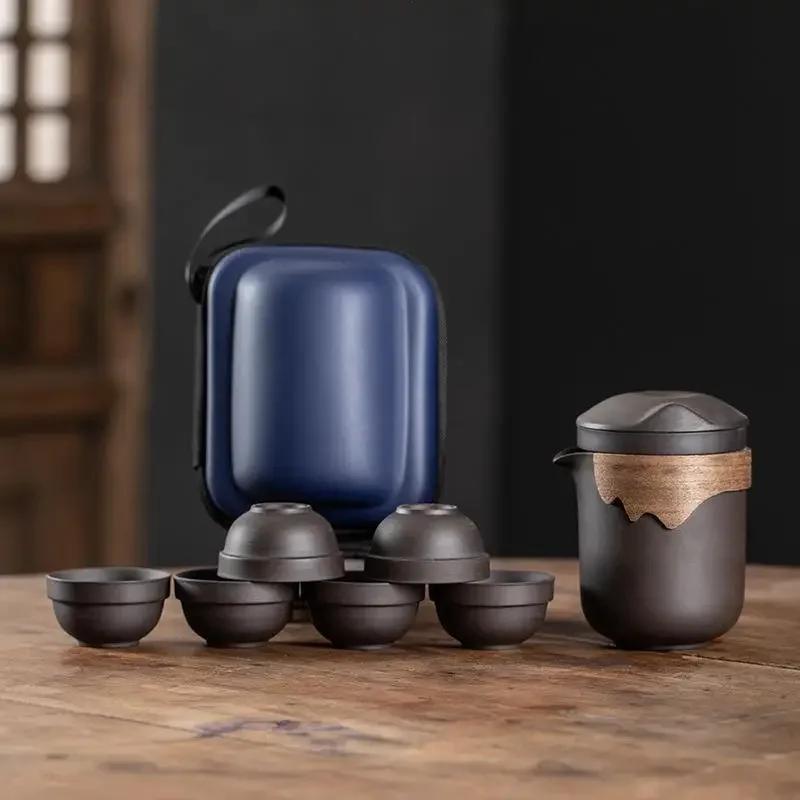 

Purple Clay Sand Teaware Sets Travel Tea Set Chinese Outdoor Portable Tour Tea Cups Kung Fu Tea Infuser Pot Best Gift