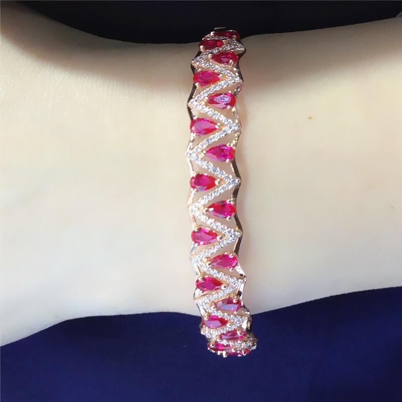 Purple Gold-Plated Rose Gold Inlaid Redstone Bracelet, High-End Foreign Trend Color Gold Bracelet