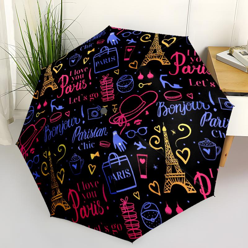 1PC Eiffel Tower Folding Umbrella Fashion Auto-Open Design 8 Iron Ribs Plastic Handle Foldable Sunshade Perfect Christmas Gifts