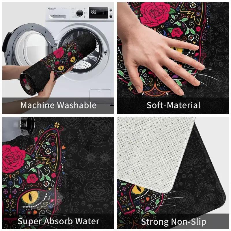 Day Of The Dead Kitten Cat Sugar Skull Front Floor Door Entrance Mats Outdoor Mexican Halloween Floral Doormat Garden Carpet Rug