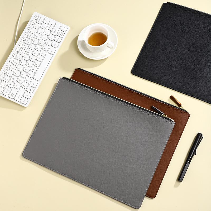 A4 PU Leather Zipper Briefcase: Portable Business Document Bag with Large Capacity for Simple Invoice and File Storage.