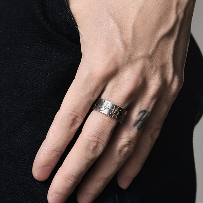 Adjustable Open Ring Men Women Vintage Nautical Anchor Design Geometric Minimalist Statement Jewelry