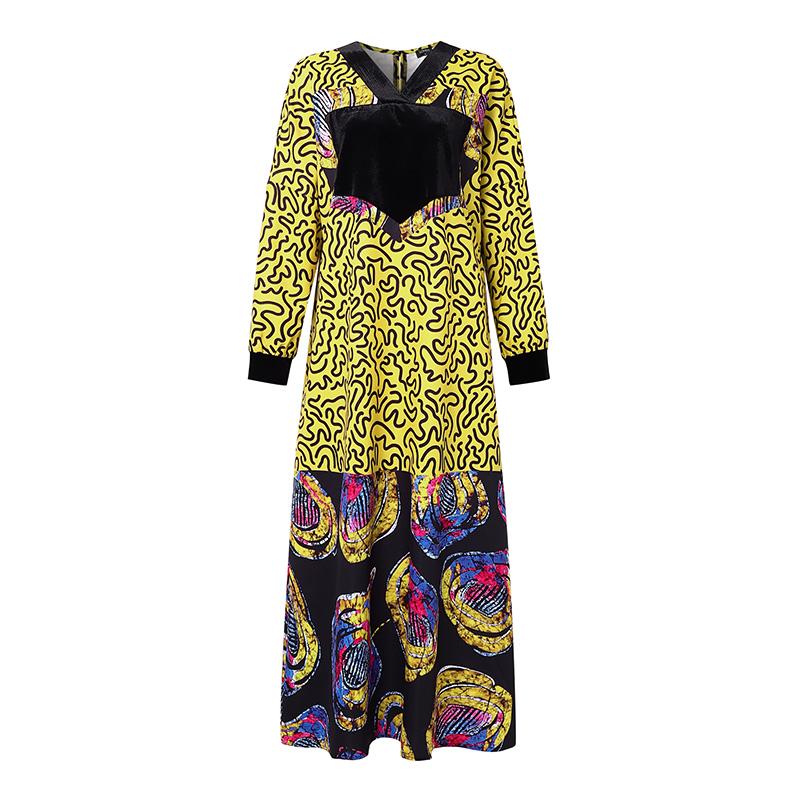 

Women Casual V Neck Ethnic Print Loose Long Sleeve Maxi Oversized Dress 5XL