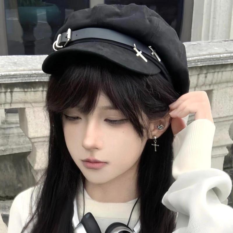 Cool and Spicy Girl Beret Cute and Versatile 2025 Japanese Y2k Black Punk Subculture Octagonal Hat Female чёрный