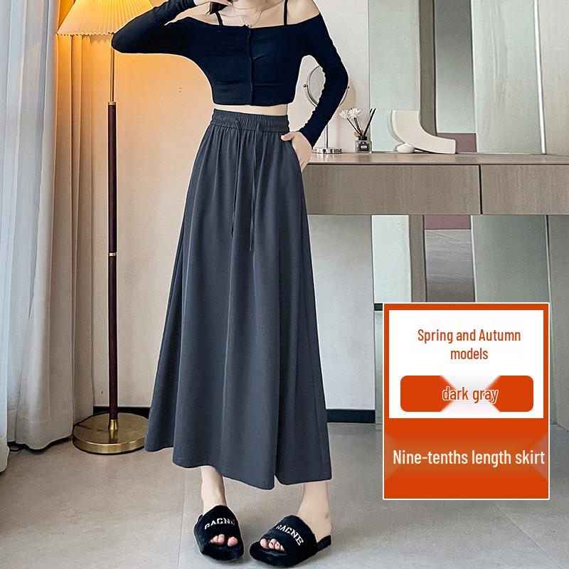 

Женская юбка-солнце с драпировкой из ледяного шелка на высокой талии, индивидуальный дизайн - Коллекция Весна/Осень 2026, Стройнящая, средней длины, с широким подолом. XXL темно-серого