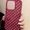 Plating Red Pearl Round Beads Heart Dissipation Case For For Iphone 16 Pro Max 17 Air 1 13 14 Hollow Out Phone Cover