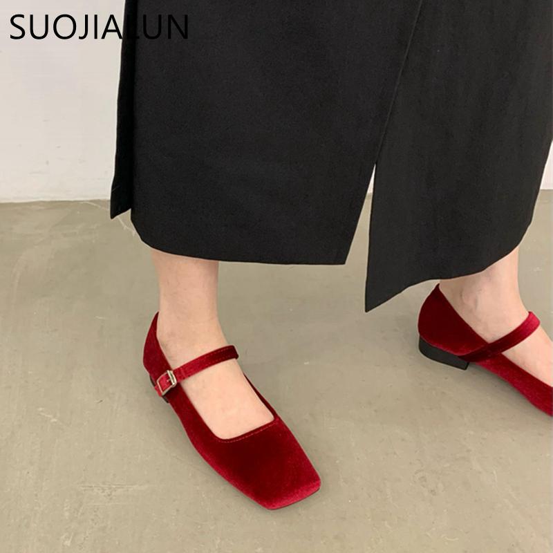 Fashion SUOJIALUN 2025 Spring New Women Flat Shoes Square Toe Shallow Buckle Ladies Elegant Sole Ballte Shoes Casual Loafers Shoes