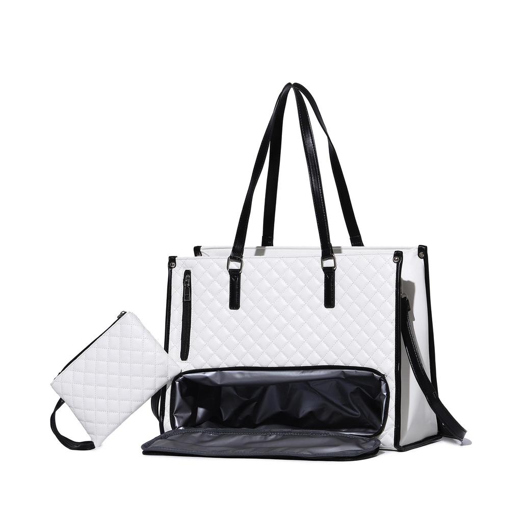 Insulated Black Diamond Lunch Bag with Handle & Shoulder Strap for Work or Picnic