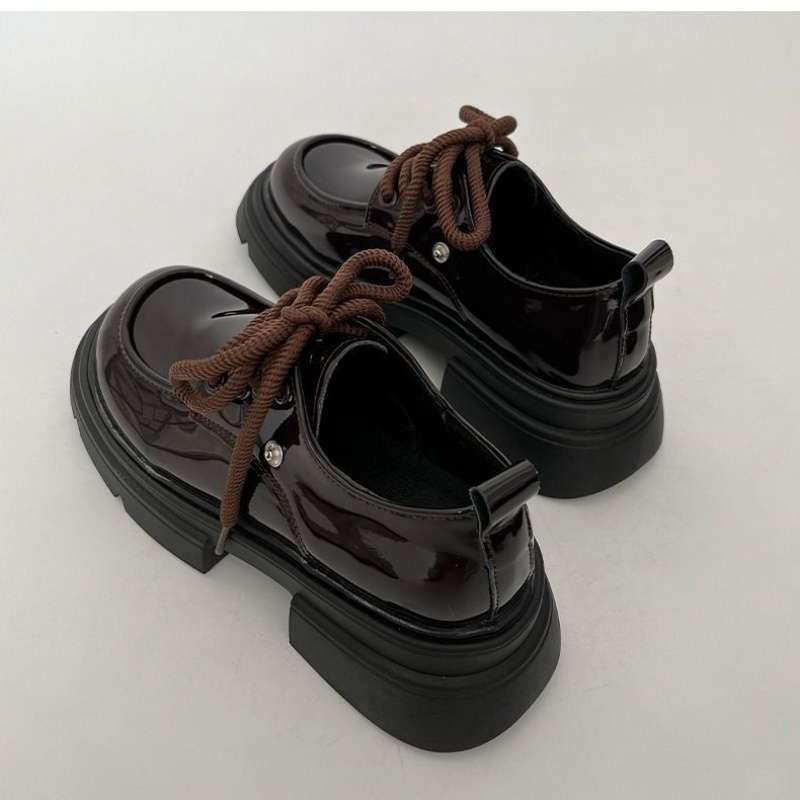 Retro British Style Small Leather Shoes Women's 2025 New Spring and Autumn Small Man Thick-soled Black Lace-up Single Shoes Loafers
