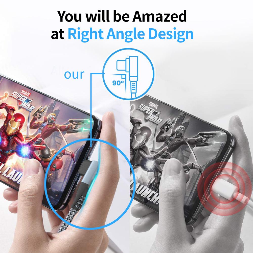 1PCS 60W USB Type C Cable 3A Fast Charging Wire Cord USB C Cable For Macbook Samsung Xiaomi  iPhone15 Elbow Cable For Game