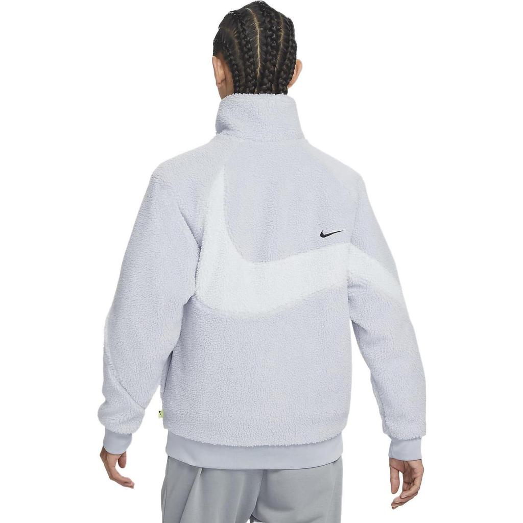 Nike Giacca reversibile in sherpa con collo alto e stampa logo da uomo, grigio lupo FB1910-012