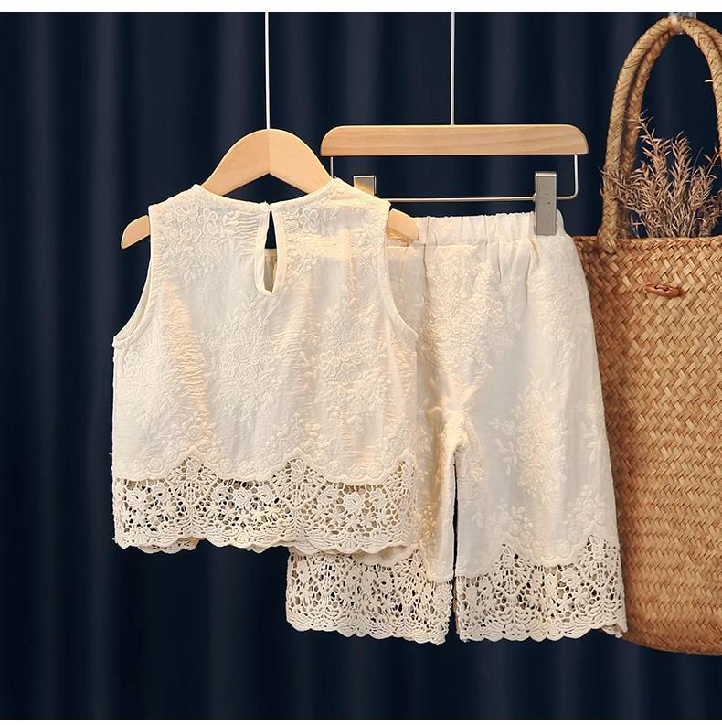 Sommer-Spitzentop & Shorts Set für Mädchen – Leichter Urlaubsstil