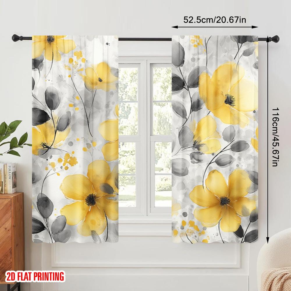 2pcs,2D Plane Printing Creative Curtains Sunflower Whimsy Versatile Polyester Fabric (without Rod) Decorations Inside Ldeal for