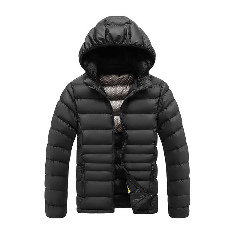 Lightweight Ribs and Cotton Jacket for Men In Winter Solid Color Slim Fit Removable Hat Thickened Hooded Jacket for Men