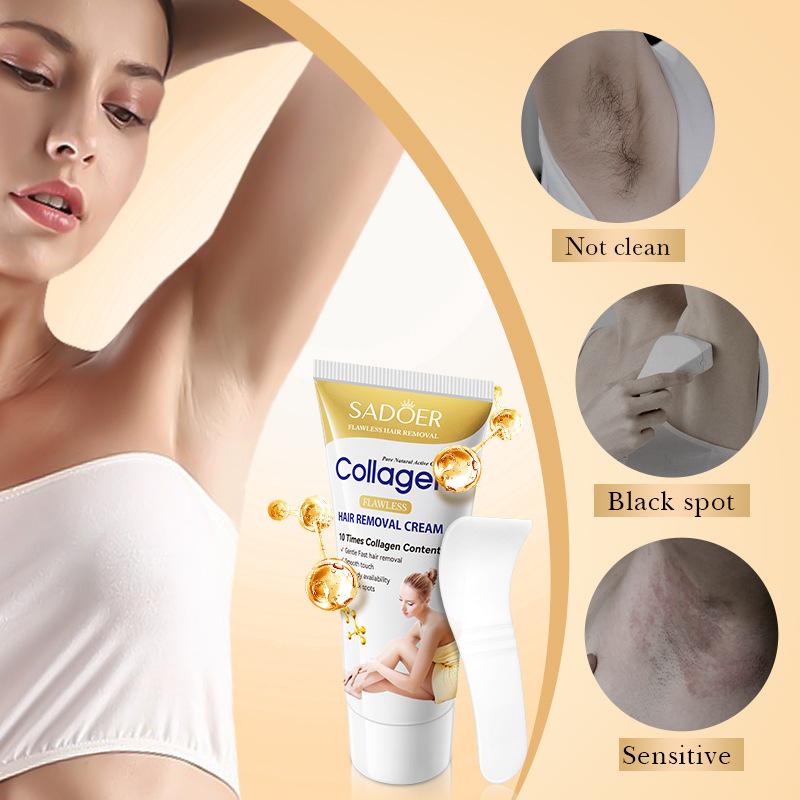 Collagen Gentle Hair Removal Cream SADOER Skin Rejuvenation Non-irritating Underarm Hair Removal Cream