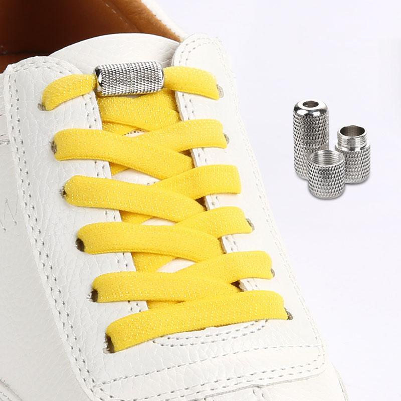 Elastic Flat Shoelaces for Sneakers No Tie Shoe Laces Metal Flower Noodle Capsule Buckle One Size Fits All for Kids and Adults