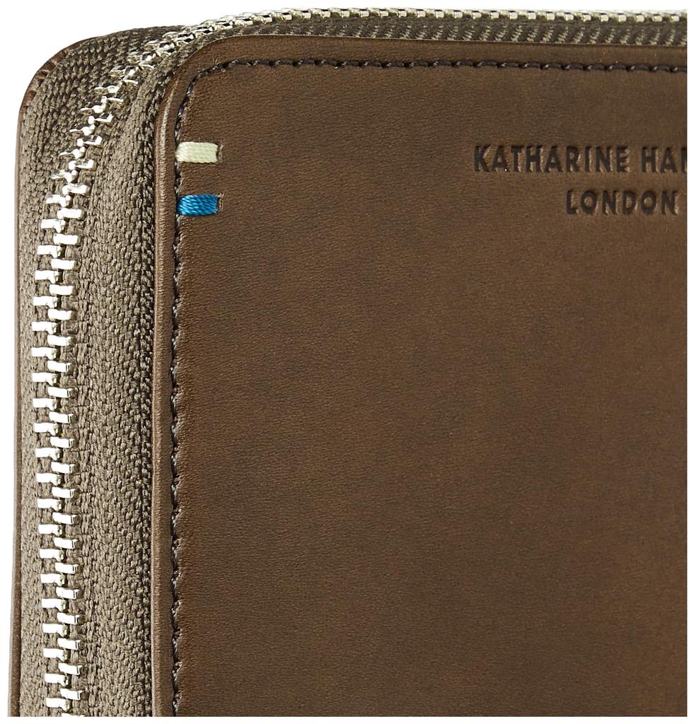 Katharine Hamnett London VEGA (Vega) Premium Japanese Cowhide Leather Round Bifold Wallet with Card and Coin Pockets, Antique-Style Cotton,