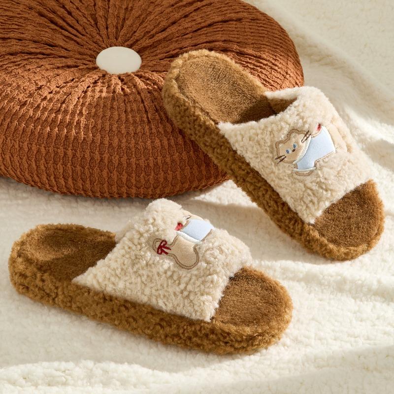 Thick bottom women's winter new indoor home non-slip, warm and comfortable one-word fluffy slippers women