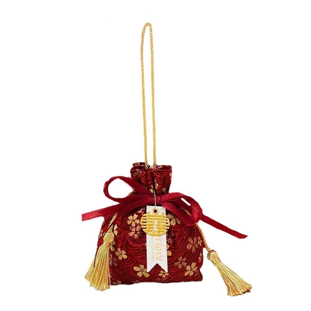 

Сумка на запястье с лентой сакуры, полосатый бант, цветочная кисточка, элегантная свадебная сумка для конфет, для вечеринки C