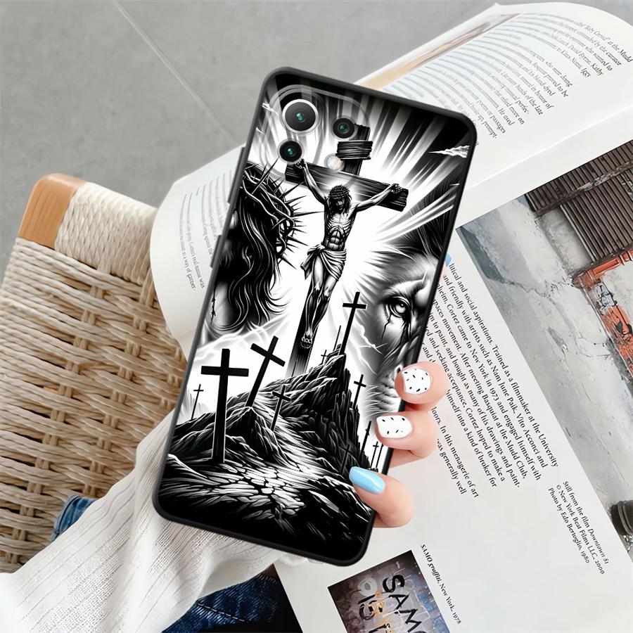 Case for Xiaomi Mi 11 12 13 Lite 12X 13 14 15 Pro 10T 11T 12T Pro Black Soft Phone Cover The Cross Jesus Pattern