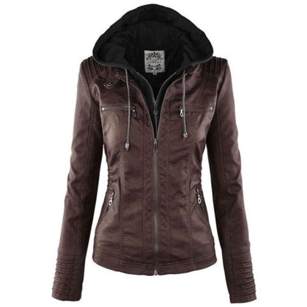 

Женская кожаная куртка с капюшоном, тонкая парка, пальто, пальто, теплая зимняя верхняя одежда 2XL（Tag 2XL=US L） кофейный