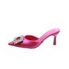 Rhinestone Square Buckle Pointed Head Baotou Half Drag Thin Heel Cool Slippers