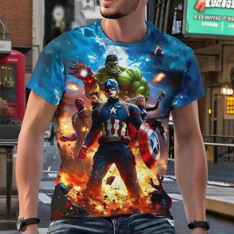 Summer Marvel Captain America 3D Printed Adult Men's Short-Sleeved Street Casual Quick-Dry Breathable Fashion Round-neck Shirt