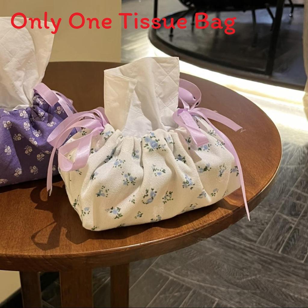 Style Floral Cloth Tissue Box Cover With Drawstring Organizer For Car And Home Decor