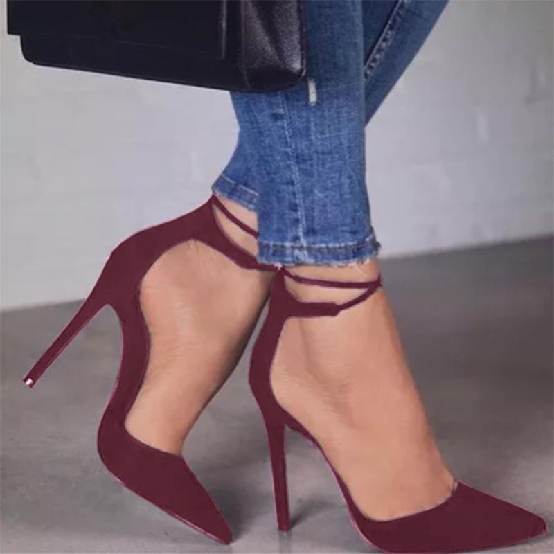 pointed toe tie up heels