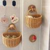 Handwoven Rattan Wall Hanging Basket - Wicker Storage Organizer for Kitchen, Bathroom & Home, Hanging Fruit Basket with Handle