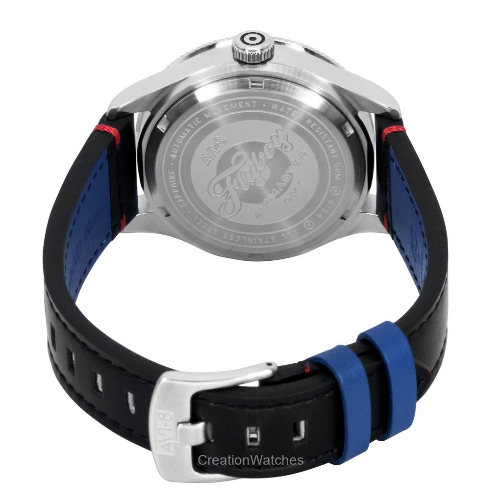 AVI-8 Flyboy Airmaster GMT Lærreim Motor Svart Skive Automatisk AV-4128-01 Herreklokke
